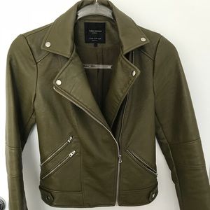 XS ZARA olive moto jacket faux leather